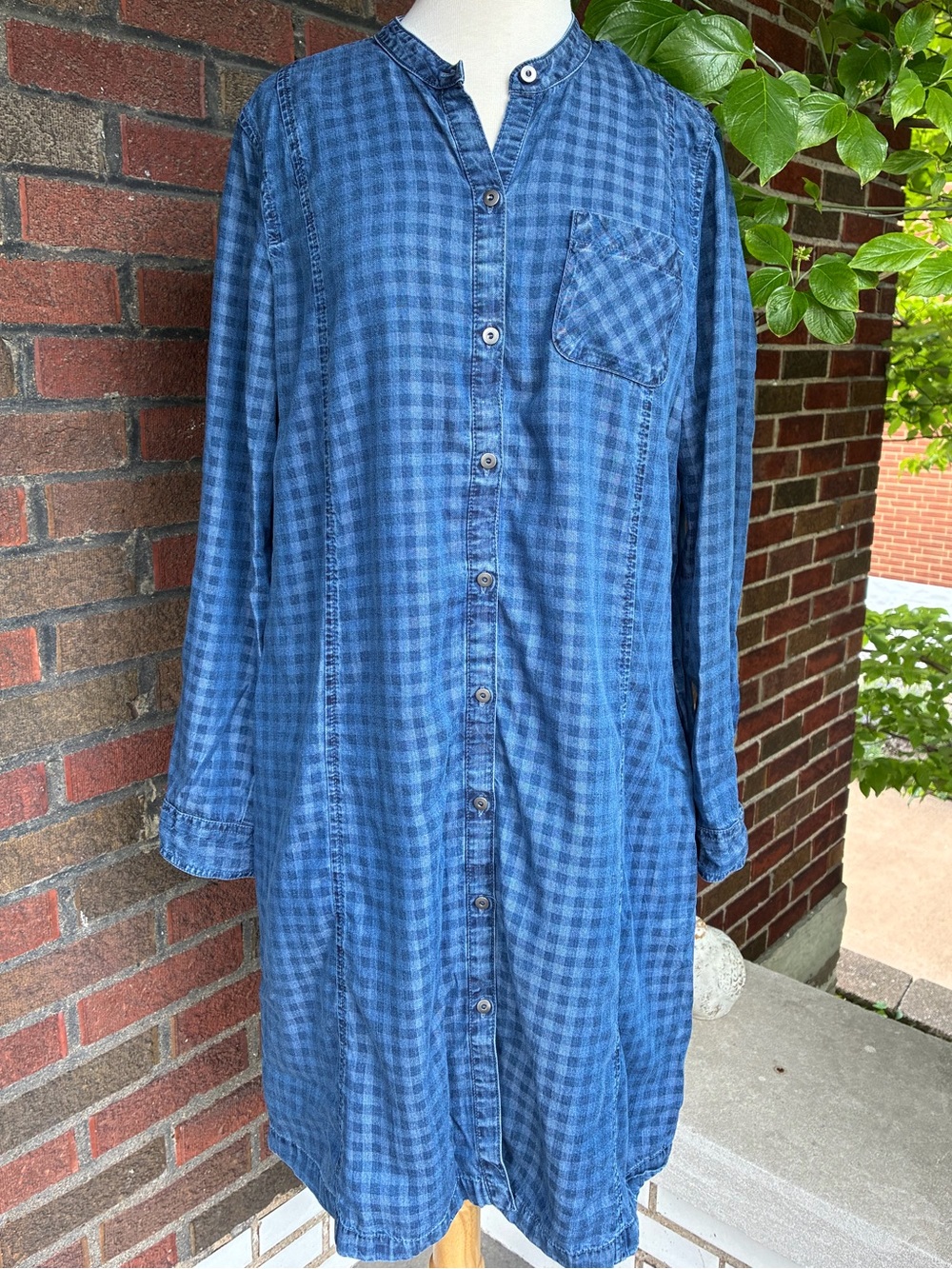 J. Jill Blue Long-Sleeve Button-Front Shirt Dress (Sz L)
